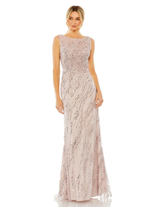 Pink Sleeveless Embellished Boat Neck Gown sold by Mac Duggal