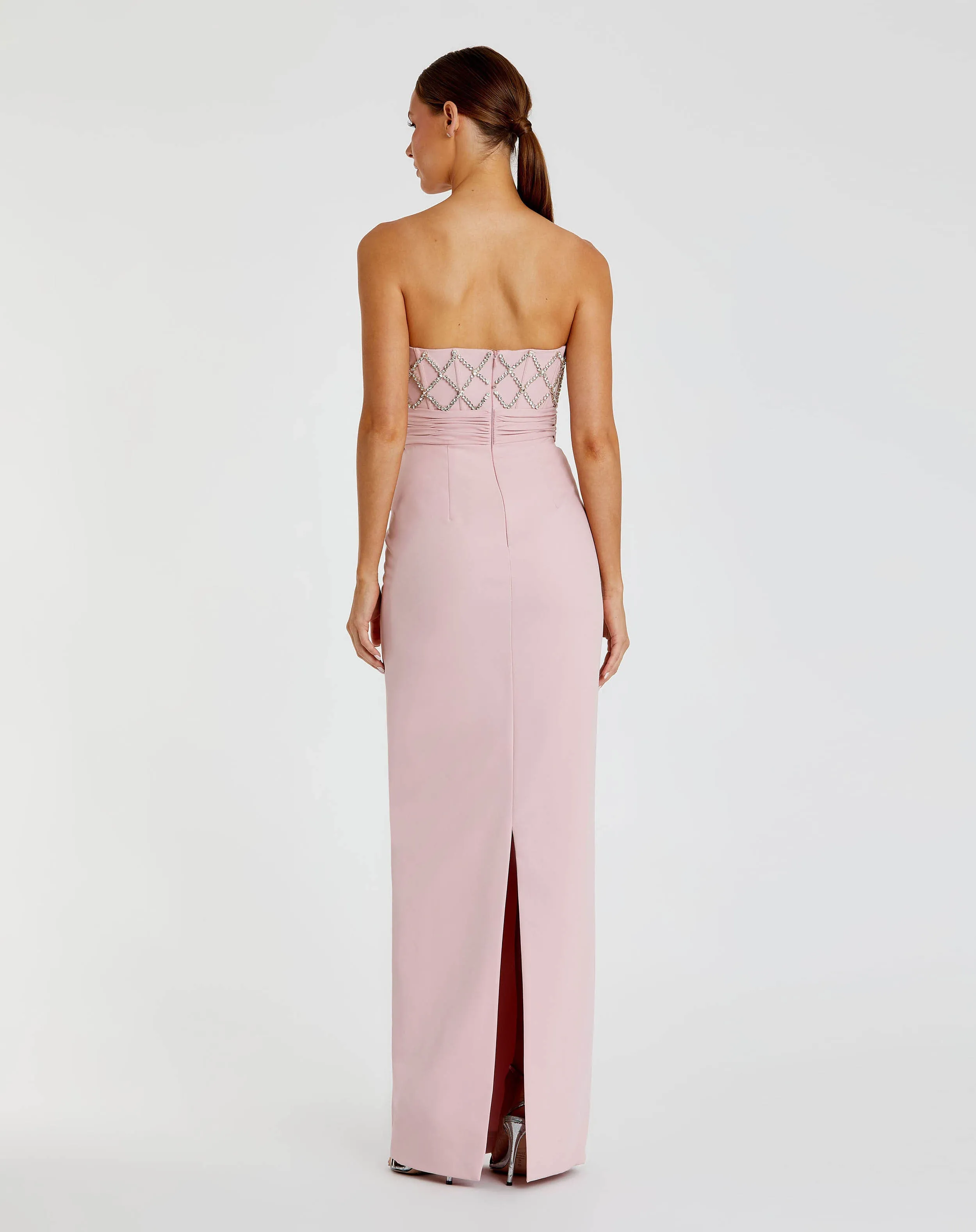 Pink Strapless Embellished Crepe Gown With Bow sold by Mac Duggal product image thumbnail 3