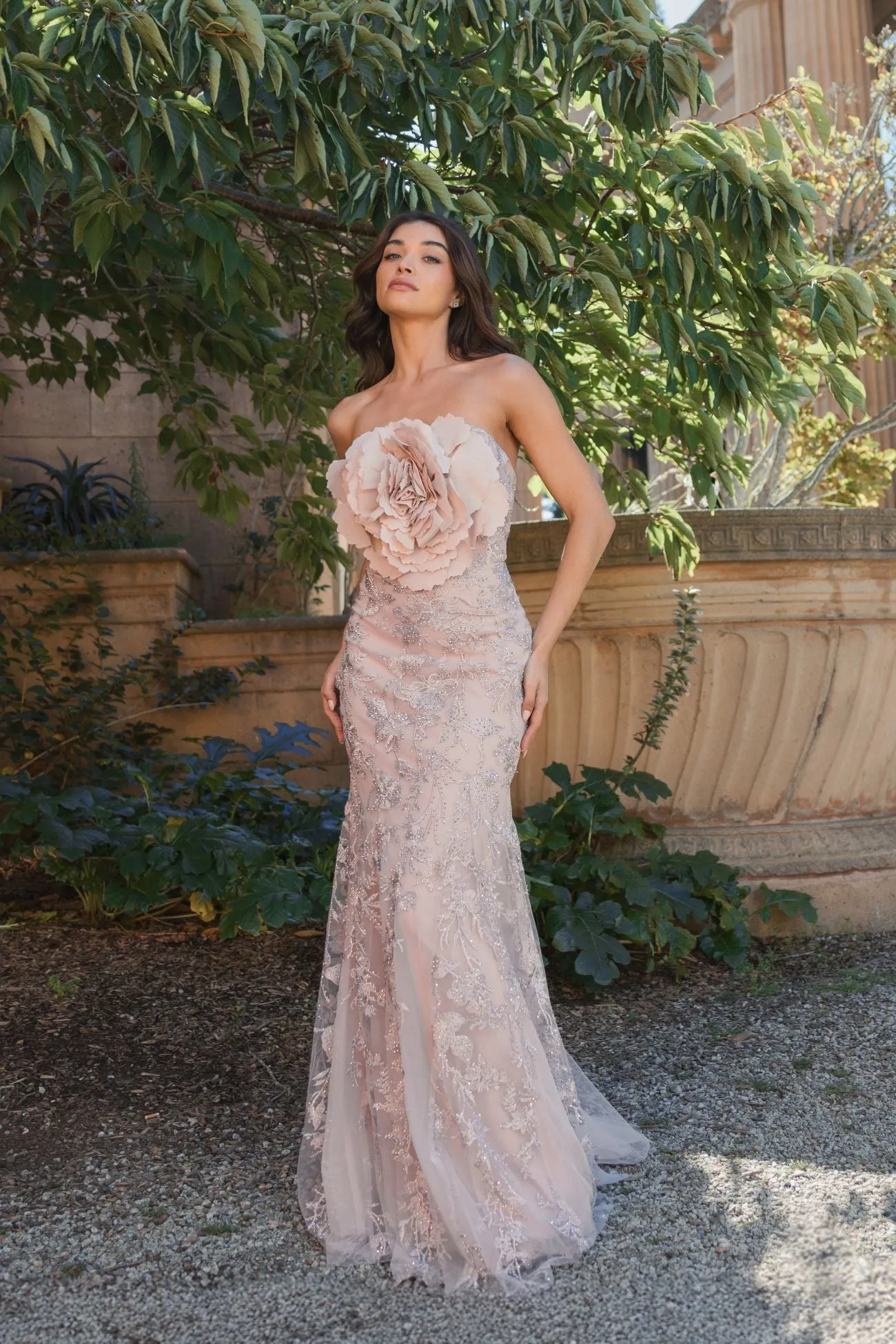Pink Strapless Lace Embellished Trumpet Gown With 3D Flower sold by Mac Duggal product image thumbnail 4