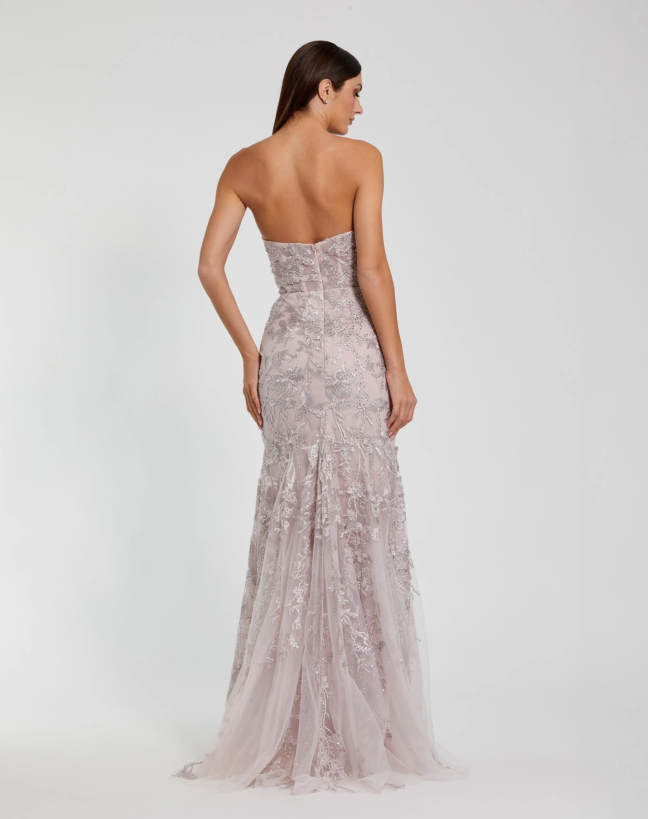 Pink Strapless Lace Embellished Trumpet Gown With 3D Flower sold by Mac Duggal product image thumbnail 3