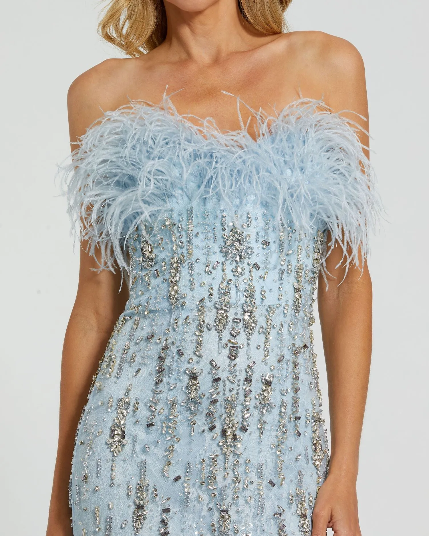 Blue Feather Embellished Strapless Trumpet Gown sold by Mac Duggal product image thumbnail 2