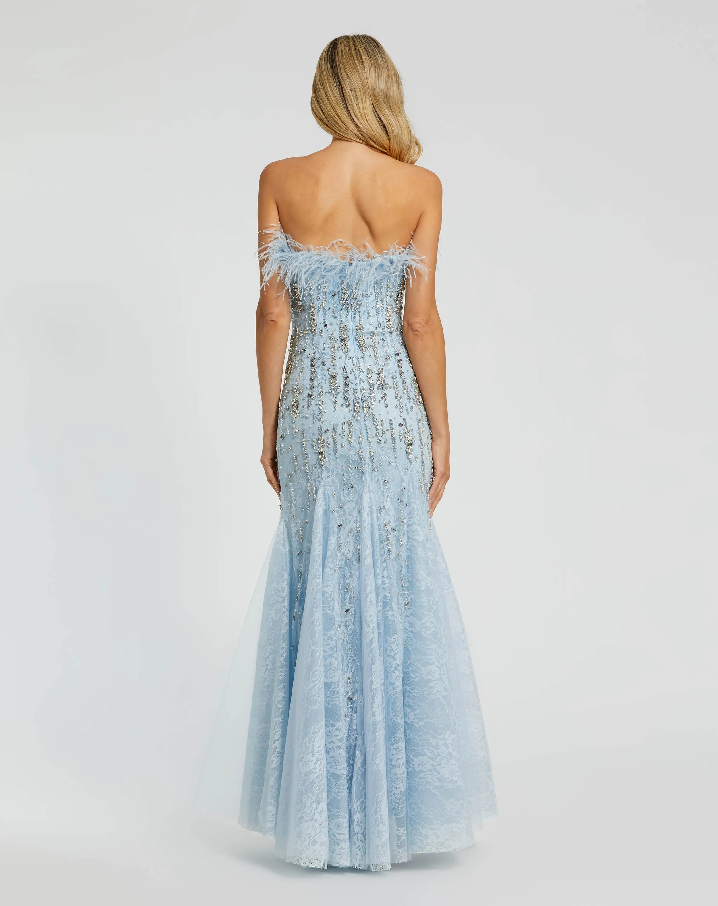 Blue Feather Embellished Strapless Trumpet Gown sold by Mac Duggal product image thumbnail 3