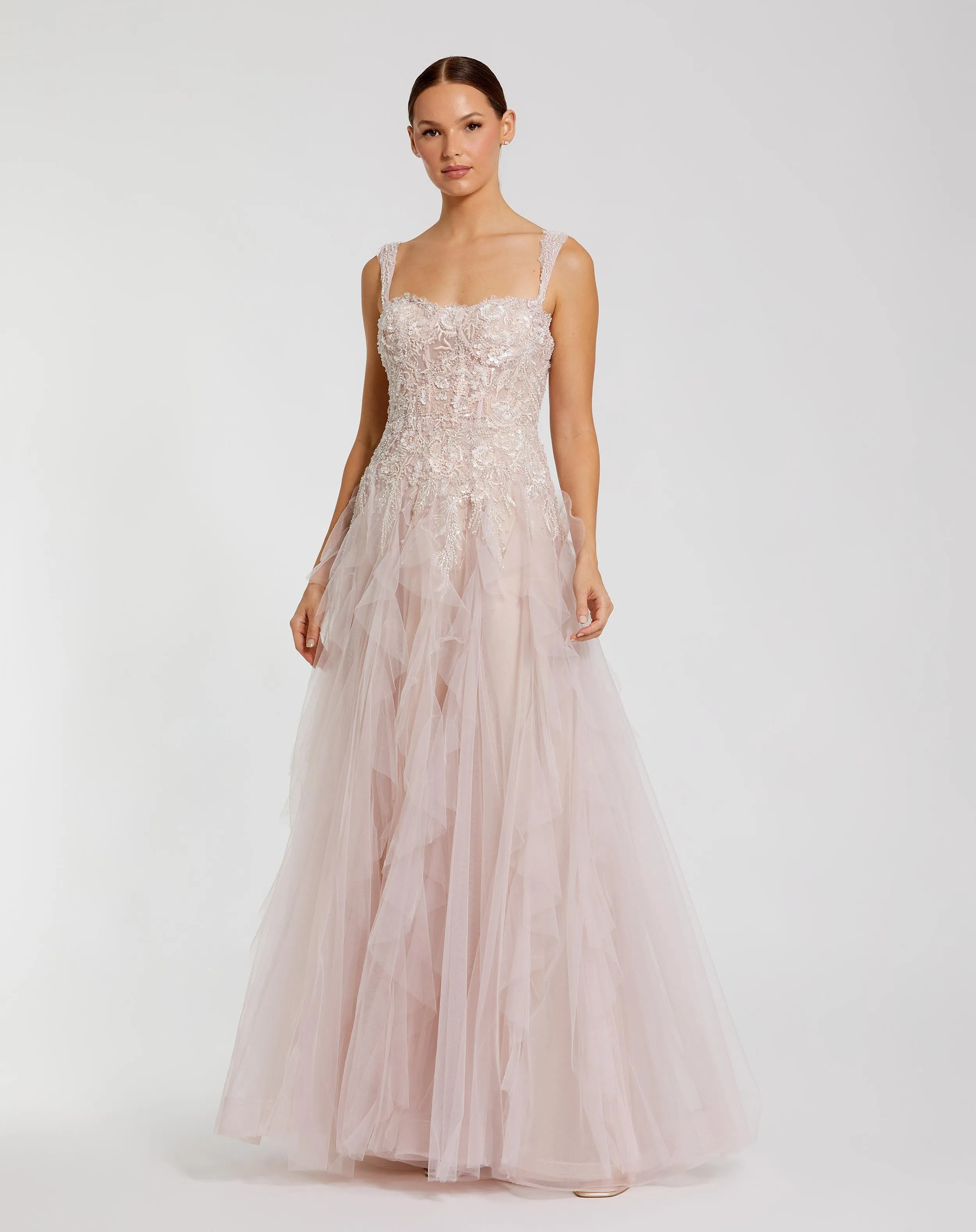 Pink Bustier Tulle Ballgown With Ruffle Skirt sold by Mac Duggal
