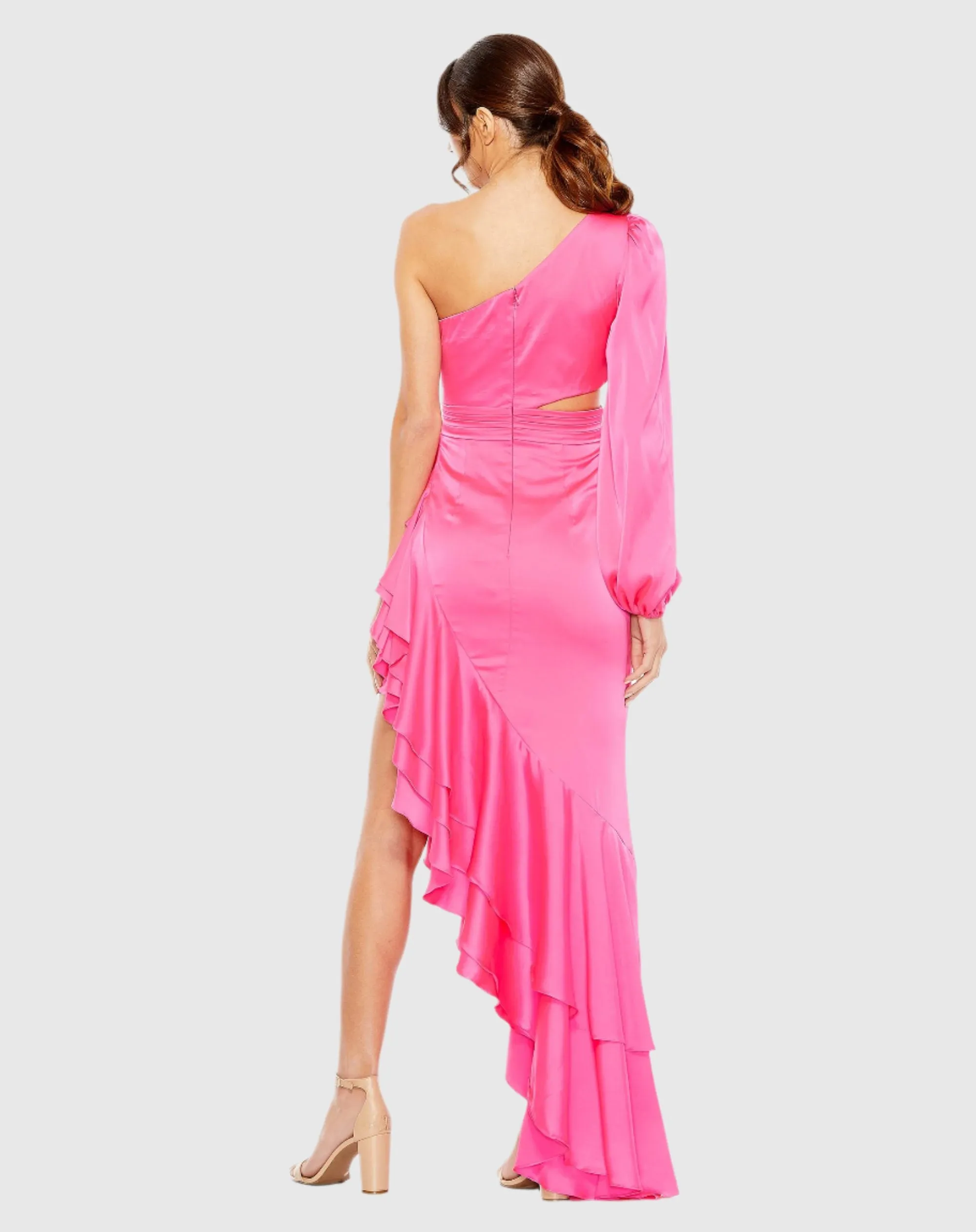 Pink One Sleeve Cut Out Asymmetrical Ruffled Gown sold by Mac Duggal product image thumbnail 3