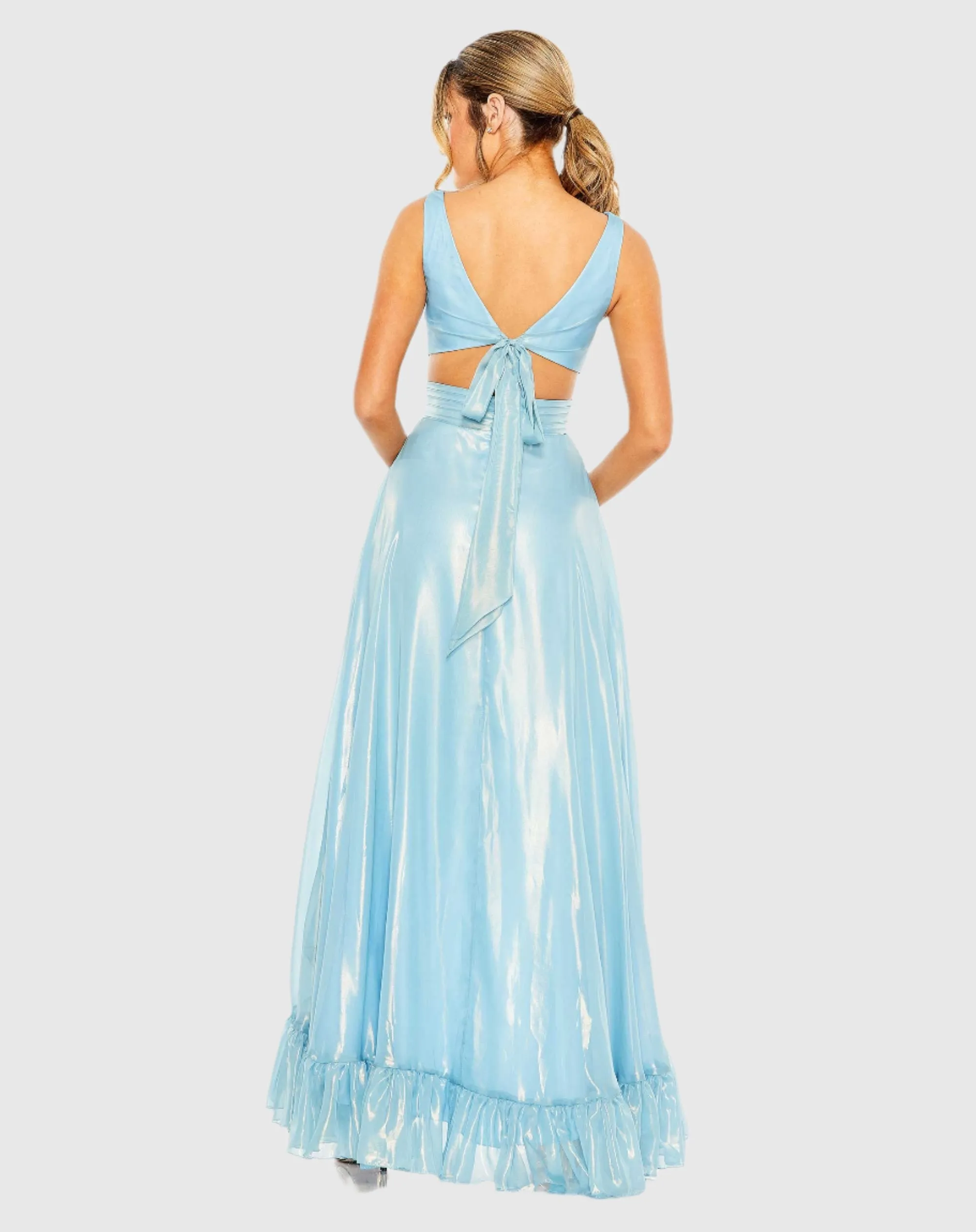 Blue Cut Out High V-Neck Low A-line Dress sold by Mac Duggal product image thumbnail 3