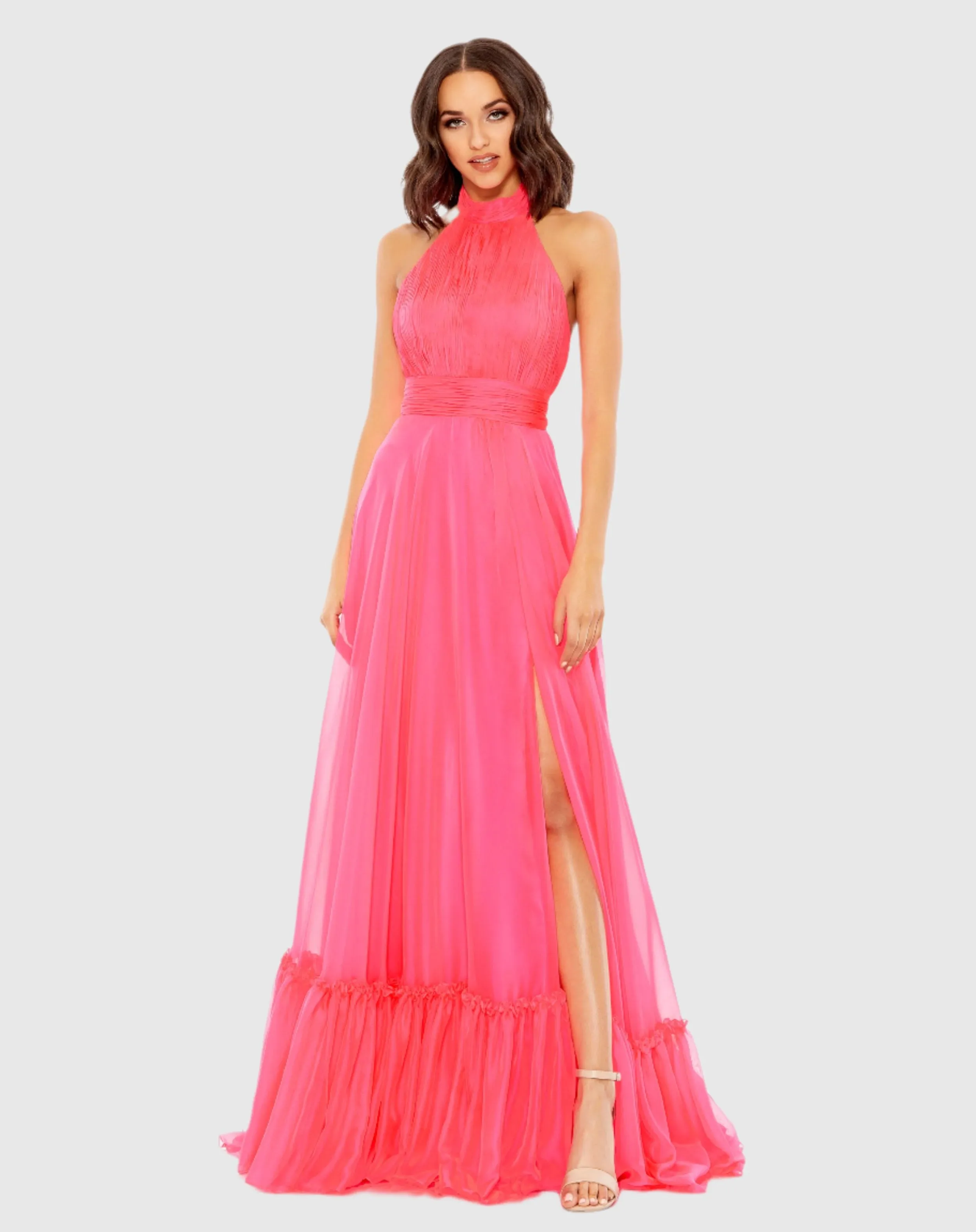 High Neck Tiered Chiffon Halter Gown sold by Mac Duggal product image thumbnail 2