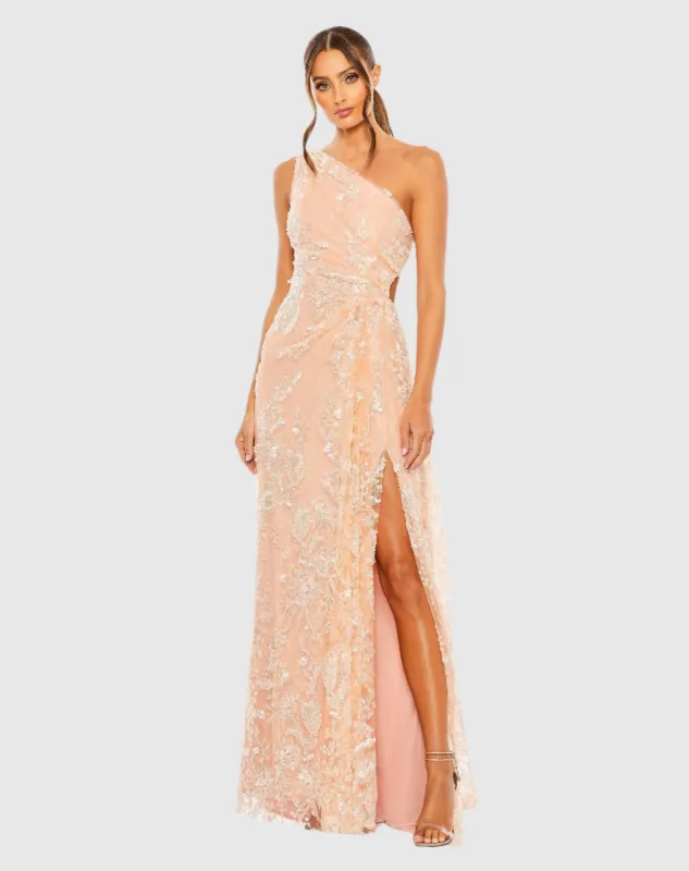 One Shoulder Side Cut Embellished Gown sold by Mac Duggal