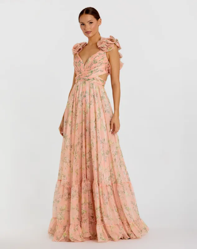 Ruffle Tiered Floral Cut-Out Chiffon Gown sold by Mac Duggal