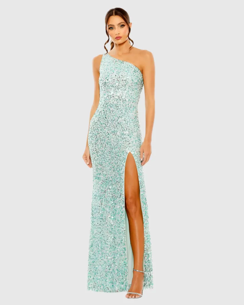 Sequined One Shoulder Gown With Slit sold by Mac Duggal product image thumbnail 2