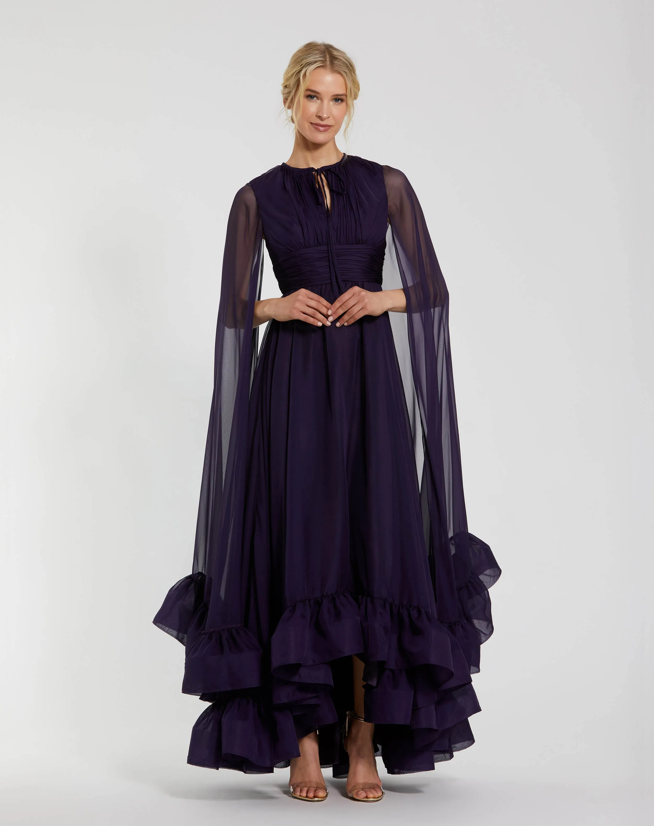 Chiffon Cape Sleeve Ankle-Length Dress With Keyhole sold by Mac Duggal product image thumbnail 2