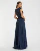 Navy Applique Cap Sleeve Bodice Flowy Gown sold by Mac Duggal