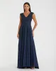 Navy Applique Cap Sleeve Bodice Flowy Gown sold by Mac Duggal