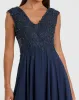 Navy Applique Cap Sleeve Bodice Flowy Gown sold by Mac Duggal