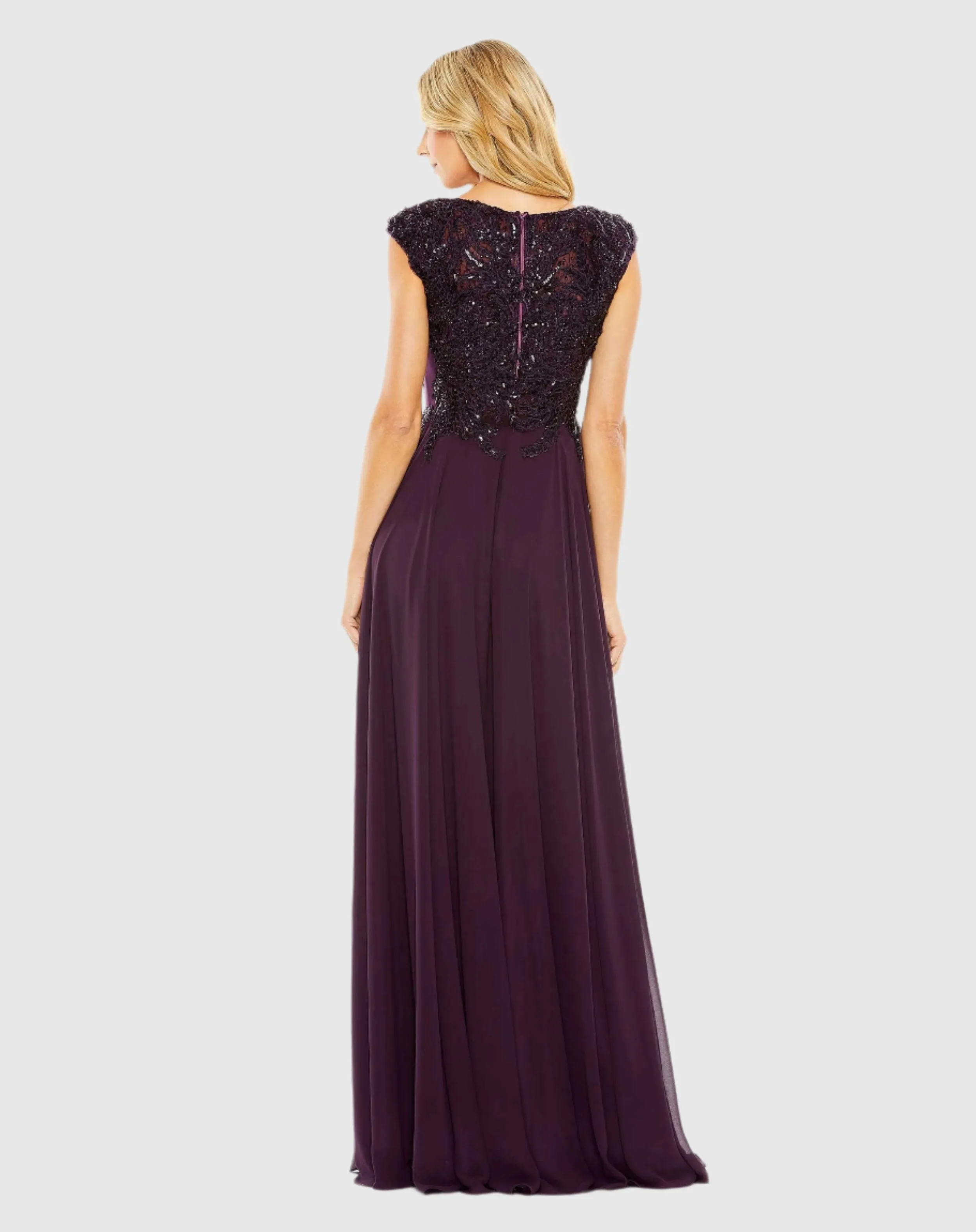 Purple Cap Sleeve Applique Bodice Flowy Gown sold by Mac Duggal product image thumbnail 3
