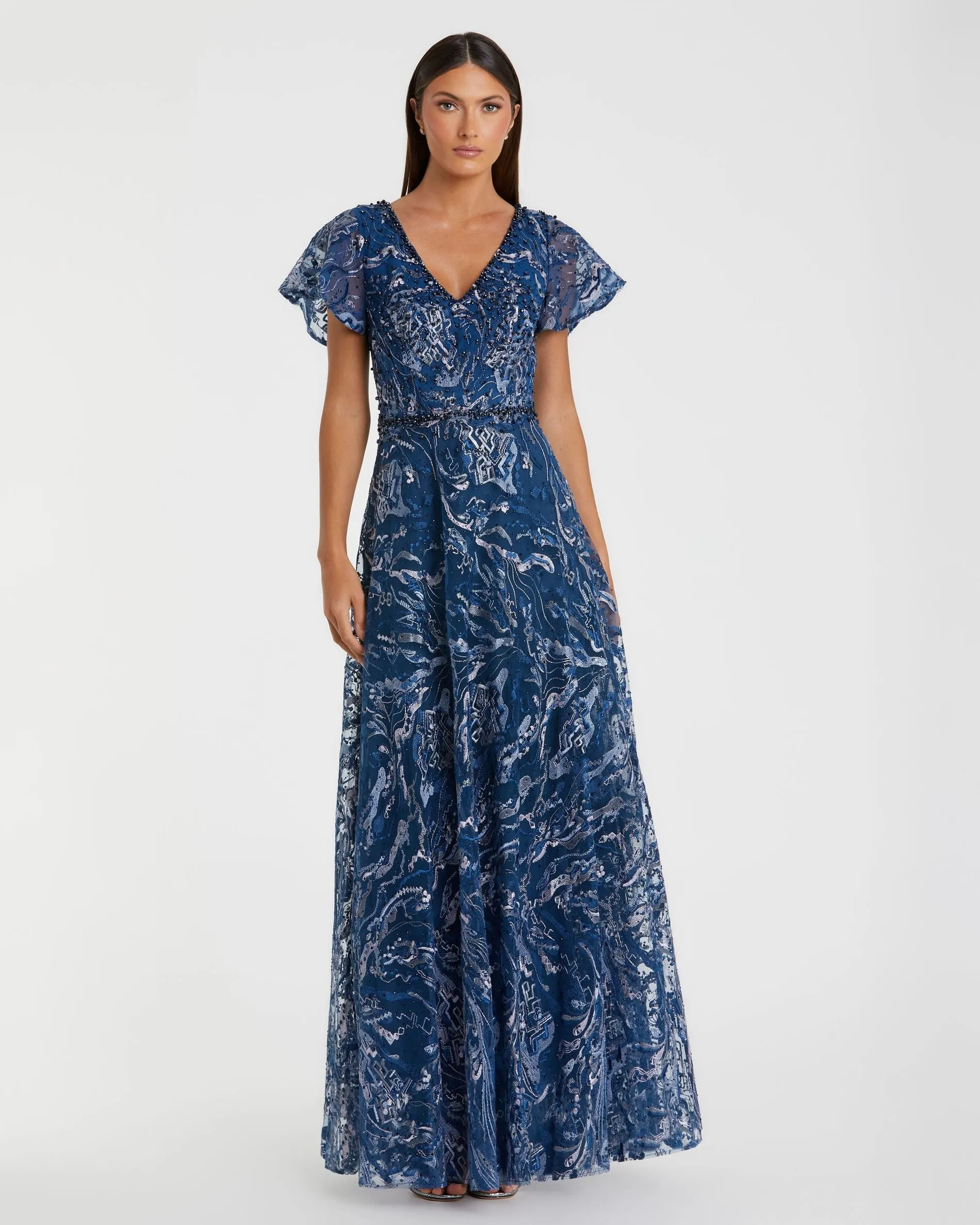 Embellished Illusion Butterfly Sleeve A-Line Gown sold by Mac Duggal product image thumbnail 2