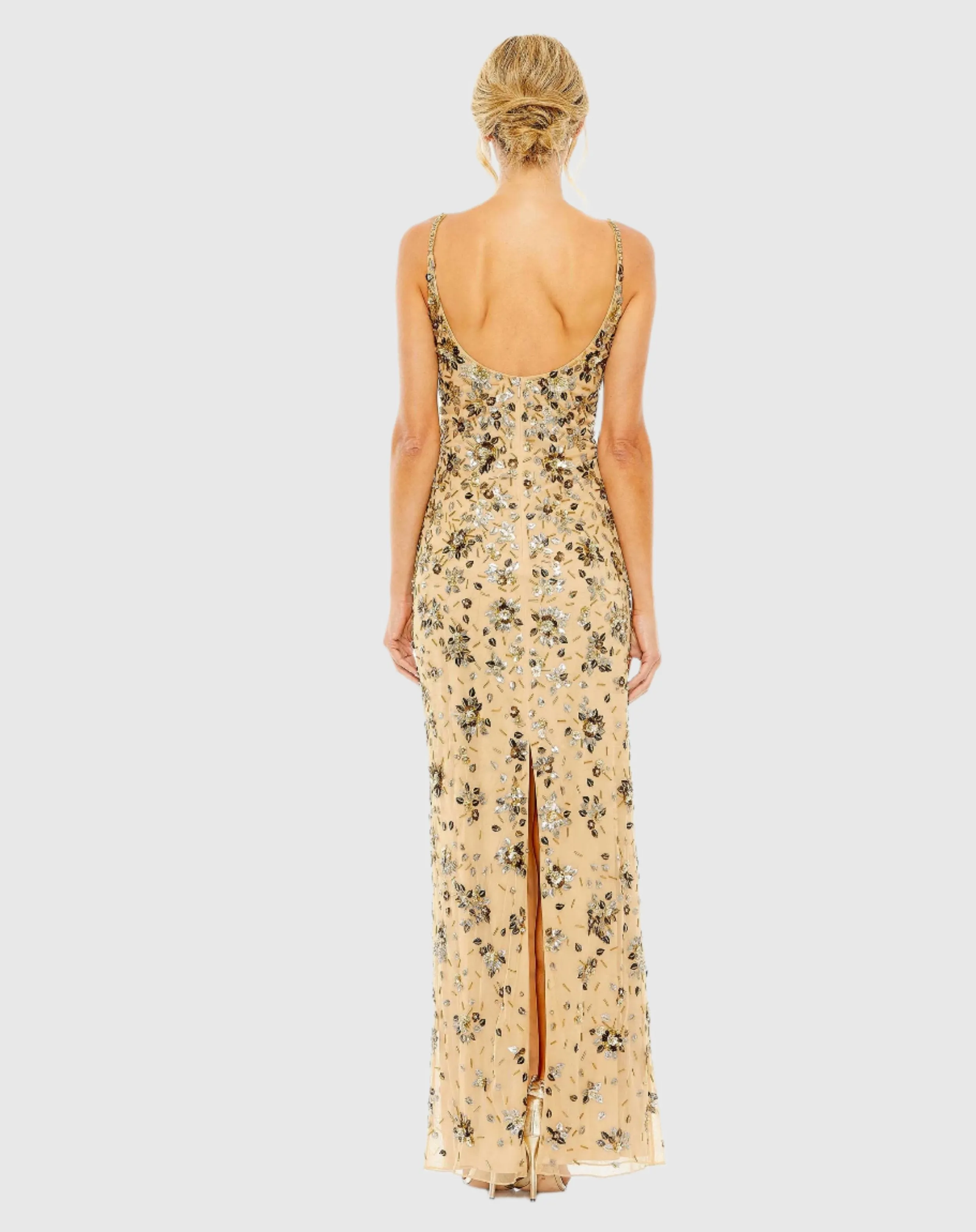 Beige Floral Embellished Scoop Neck Evening Gown - FINAL SALE sold by Mac Duggal product image thumbnail 3