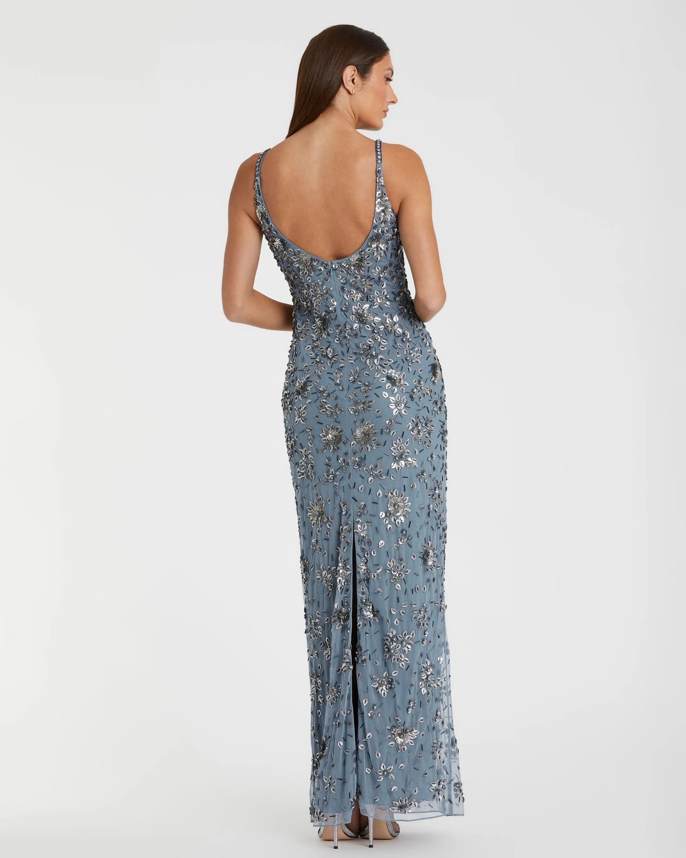 Blue Floral Embellished Scoop Neck Evening Gown sold by Mac Duggal product image thumbnail 3