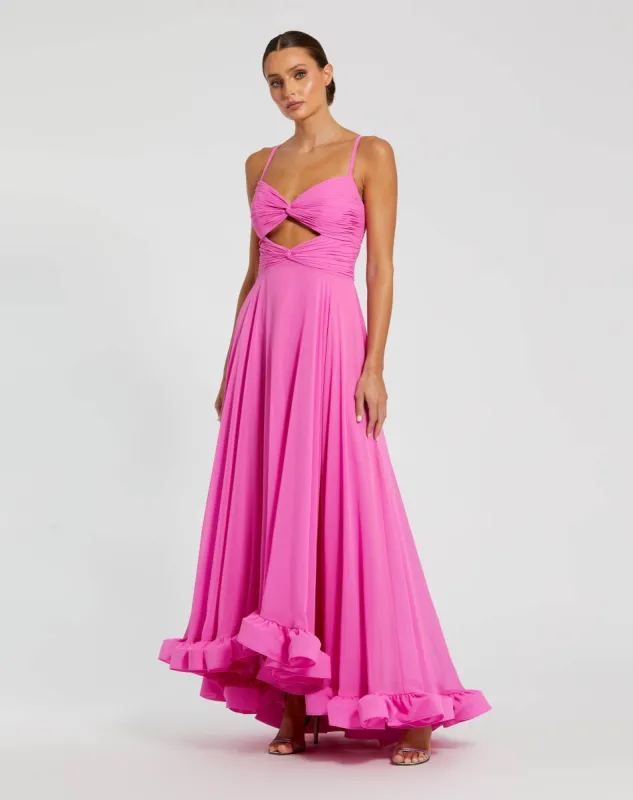 Pink Spaghetti Strap Chiffon Sweetheart High Low Gown sold by Mac Duggal