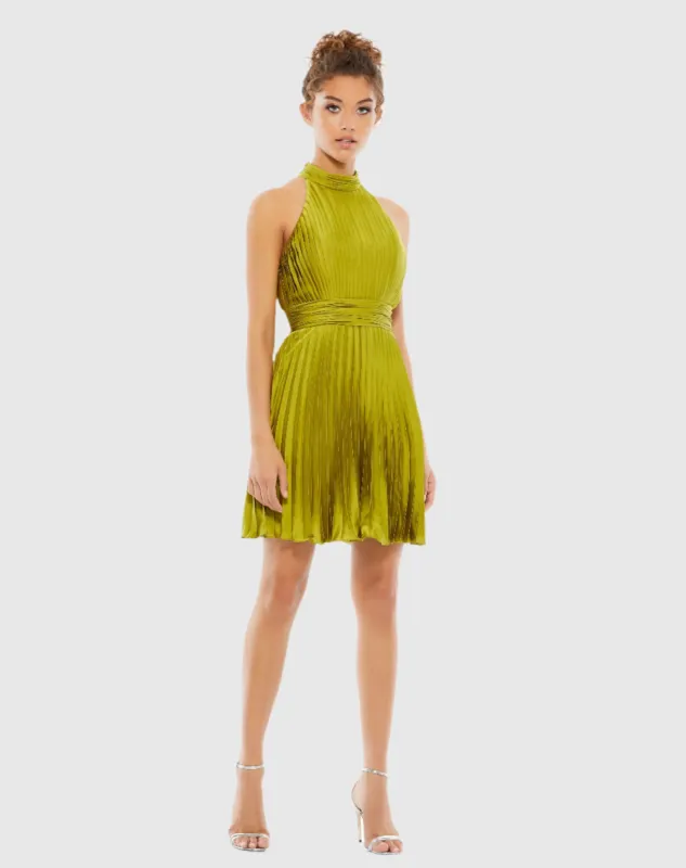 Green Pleated Halter Neck Mini Dress sold by Mac Duggal