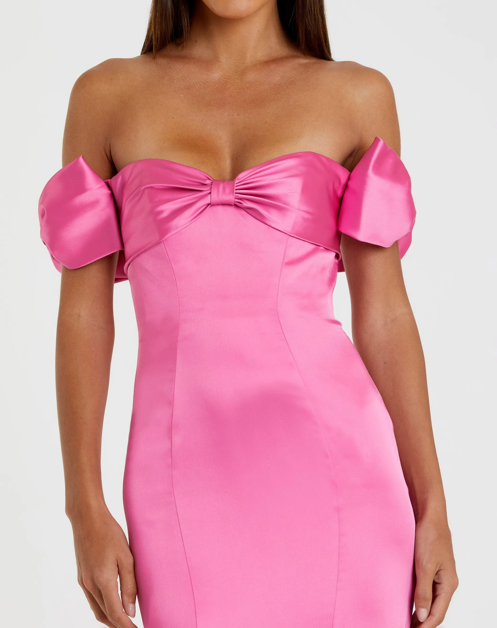 Pink Off The Shoulder Mermaid Satin Dress With Bows sold by Mac Duggal product image thumbnail 2