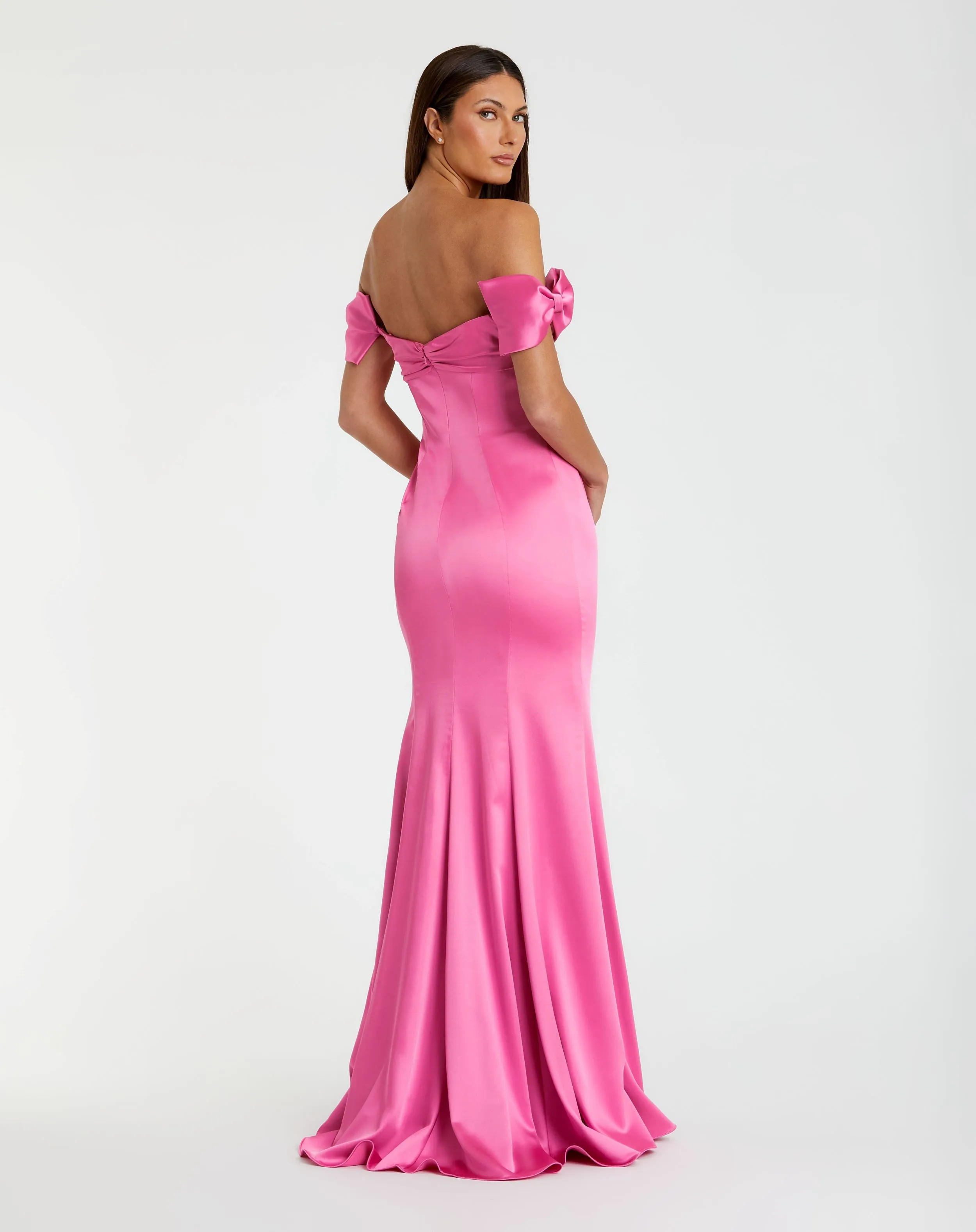 Pink Off The Shoulder Mermaid Satin Dress With Bows sold by Mac Duggal product image thumbnail 3