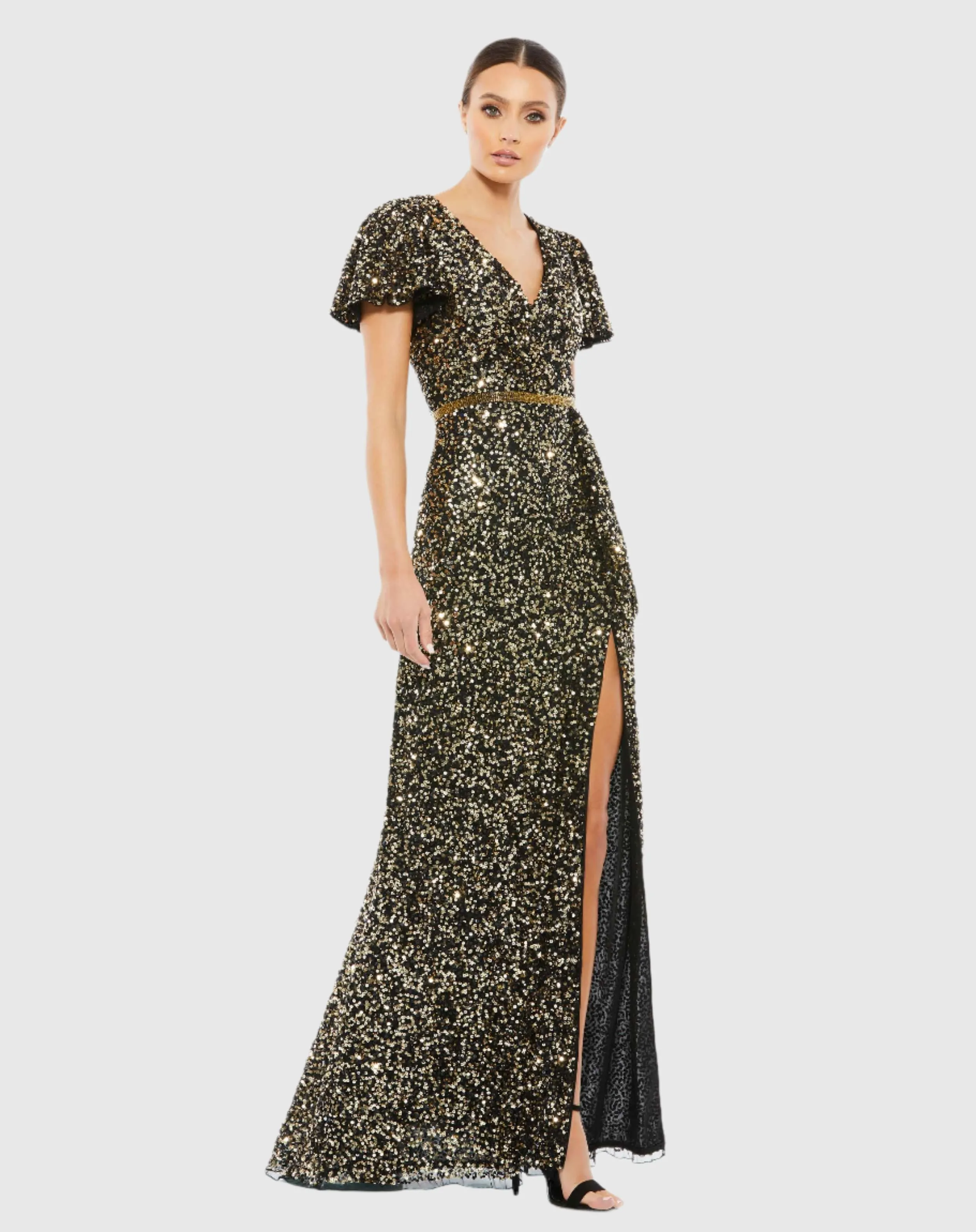 Sequined Wrap Over Butterfly Sleeve Draped Gown sold by Mac Duggal product image thumbnail 2
