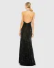 Black Sequined High Neck Rhinestone Trim Column Gown sold by Mac Duggal