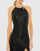 Black Sequined High Neck Rhinestone Trim Column Gown sold by Mac Duggal