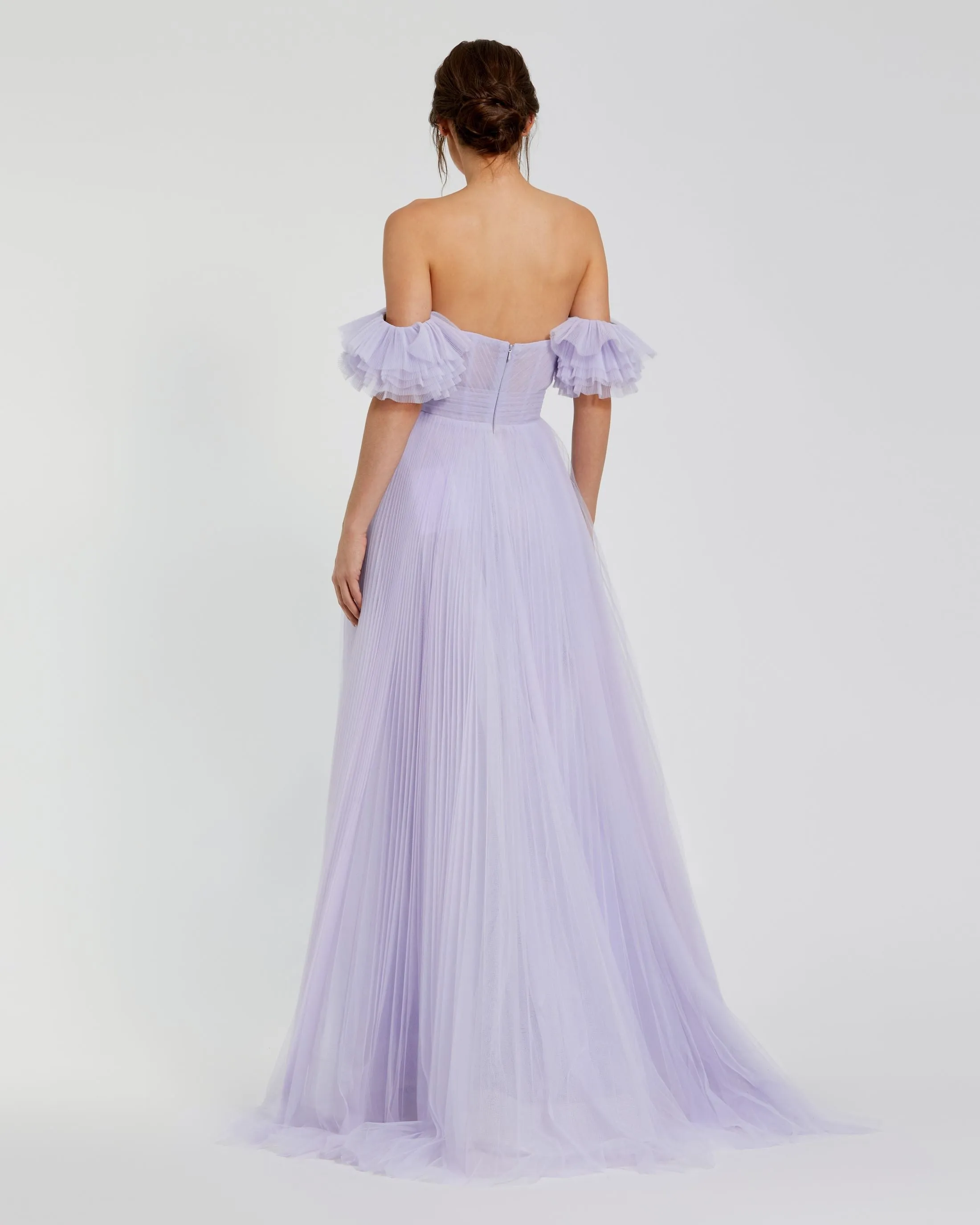Purple Off The Shoulder Tulle A Line Gown sold by Mac Duggal product image thumbnail 3