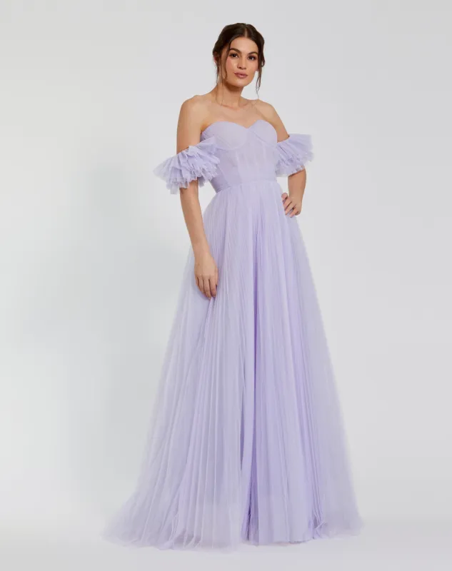 Purple Off The Shoulder Tulle A Line Gown sold by Mac Duggal