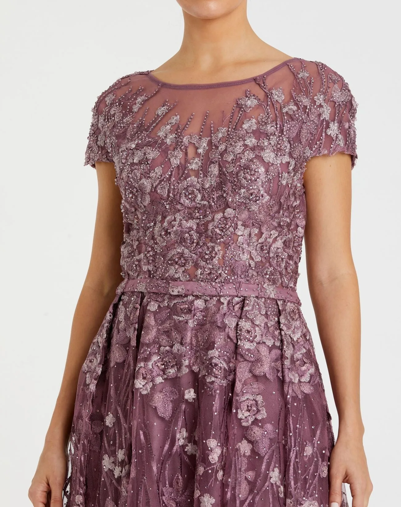 Purple Embellished Floral Cap Sleeve A Line Gown sold by Mac Duggal product image thumbnail 2