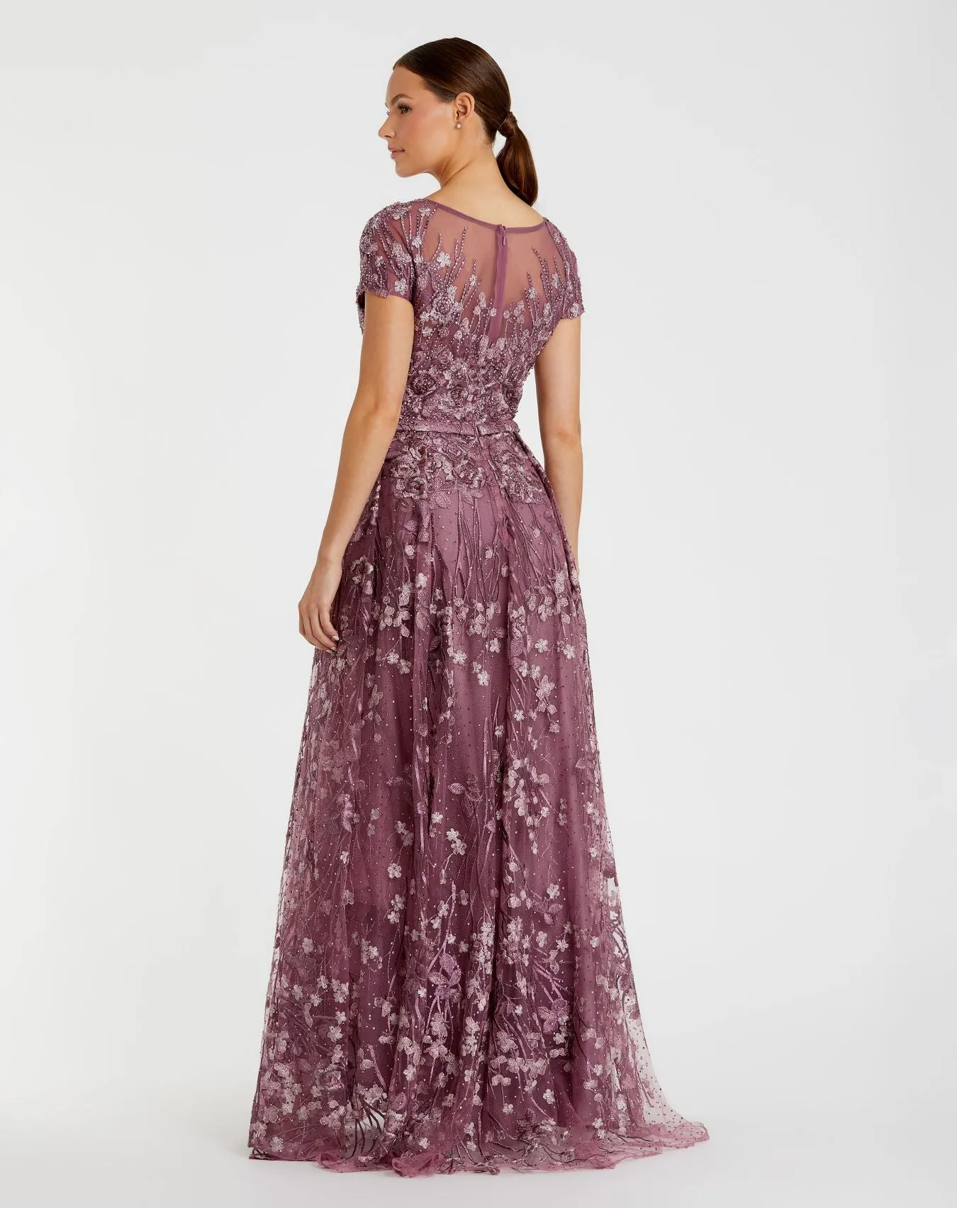 Purple Embellished Floral Cap Sleeve A Line Gown sold by Mac Duggal product image thumbnail 3