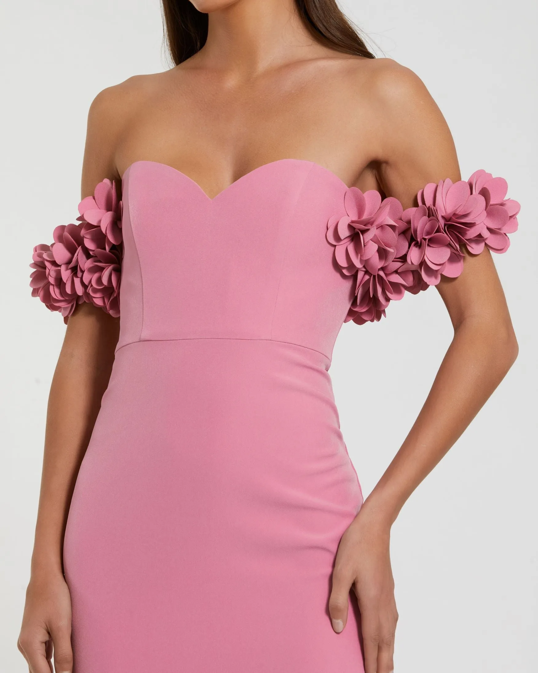 Pink Crepe Off The Shoulder Gown With 3D Flowers sold by Mac Duggal product image thumbnail 2