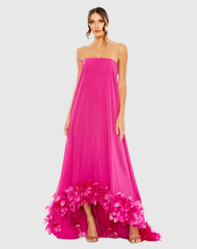 Strapless Flare Feather Hem Gown sold by Mac Duggal