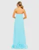 Blue Strapless Flare Feather Hem Gown sold by Mac Duggal