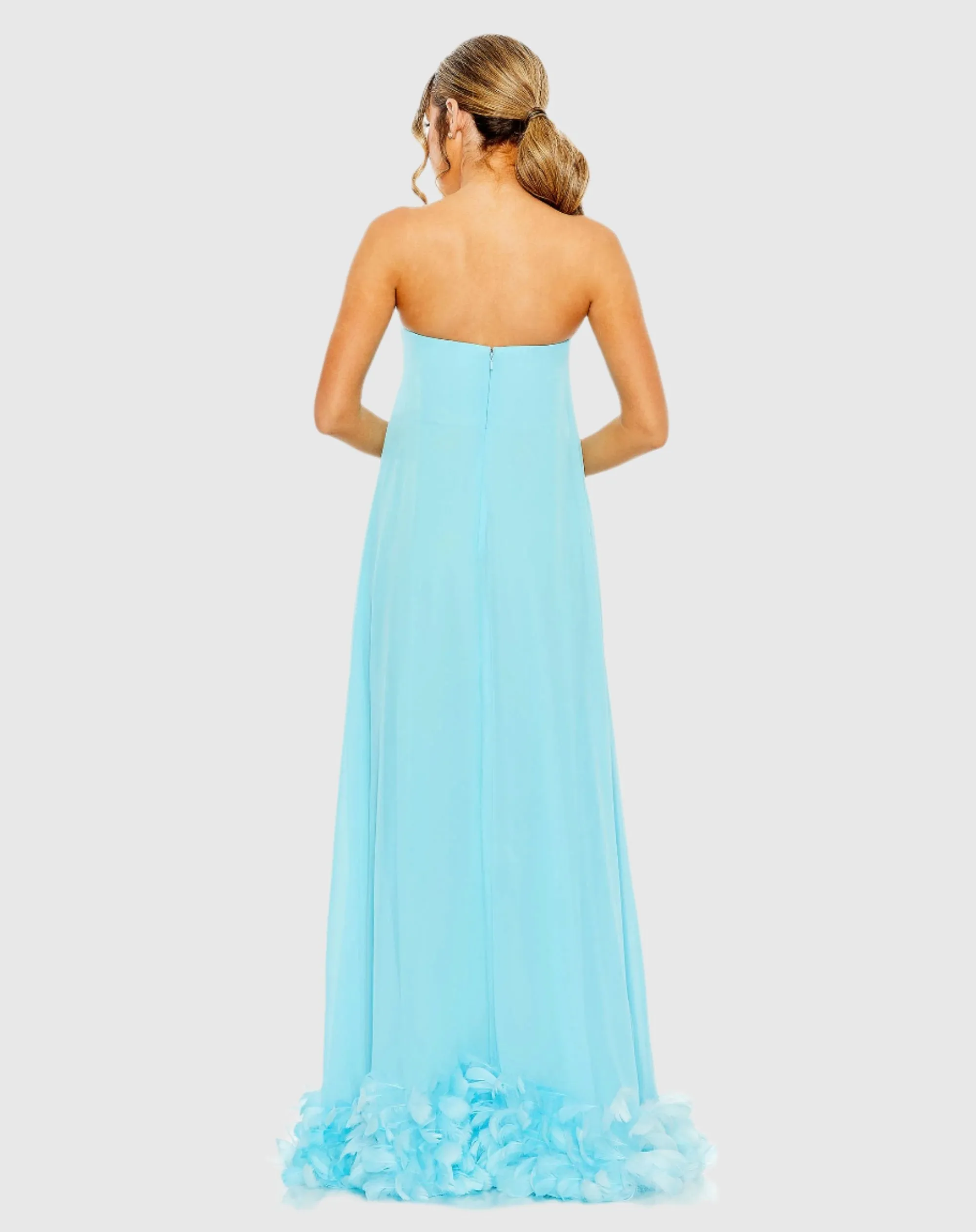 Blue Strapless Flare Feather Hem Gown sold by Mac Duggal product image thumbnail 3