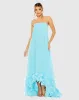 Blue Strapless Flare Feather Hem Gown sold by Mac Duggal