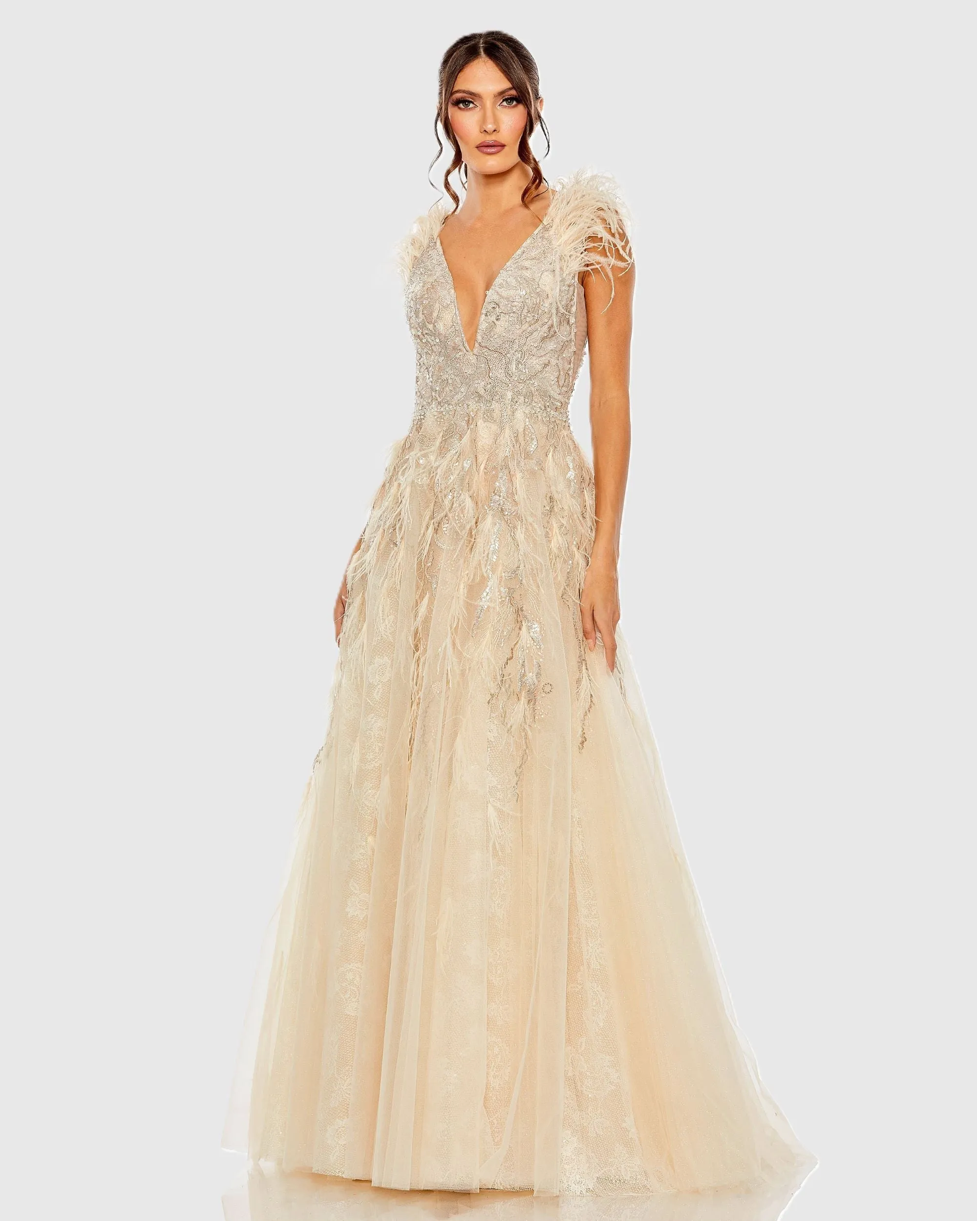Embellished Feathered Sleeveless A Line Gown sold by Mac Duggal product image thumbnail 2