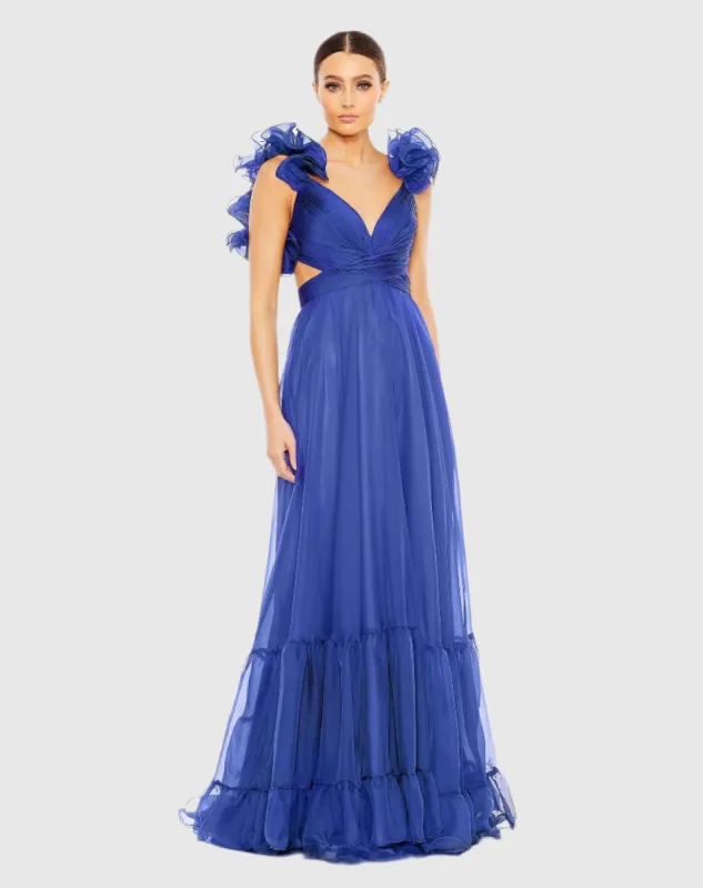 Ruffle Tiered Cut-Out Chiffon Gown sold by Mac Duggal