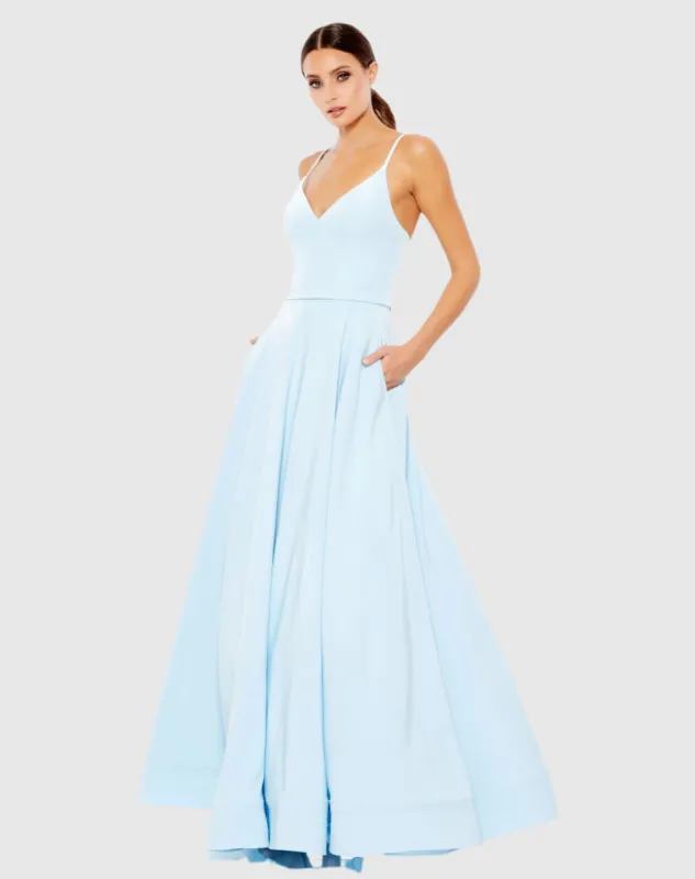 Light Blue Classic A-Line V-Neck Ballgown sold by Mac Duggal