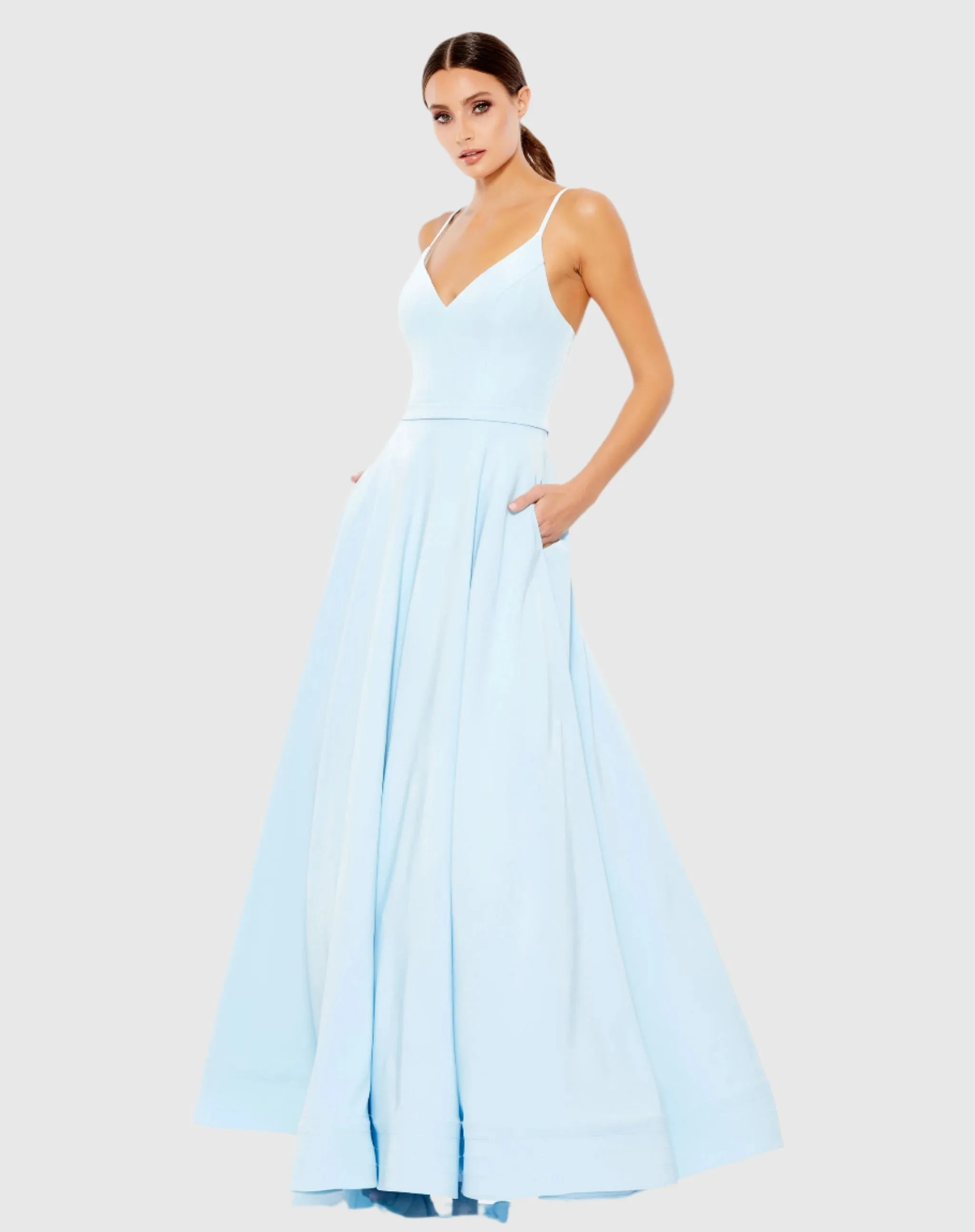 Light Blue Classic A-Line V-Neck Ball Gown sold by Mac Duggal