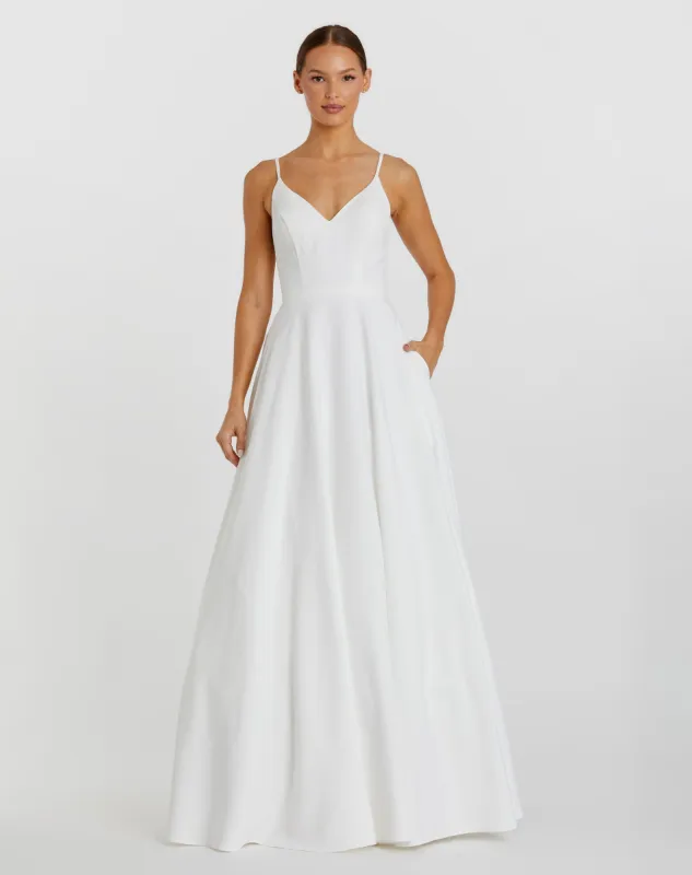 White Classic A-Line V-Neck Ballgown sold by Mac Duggal