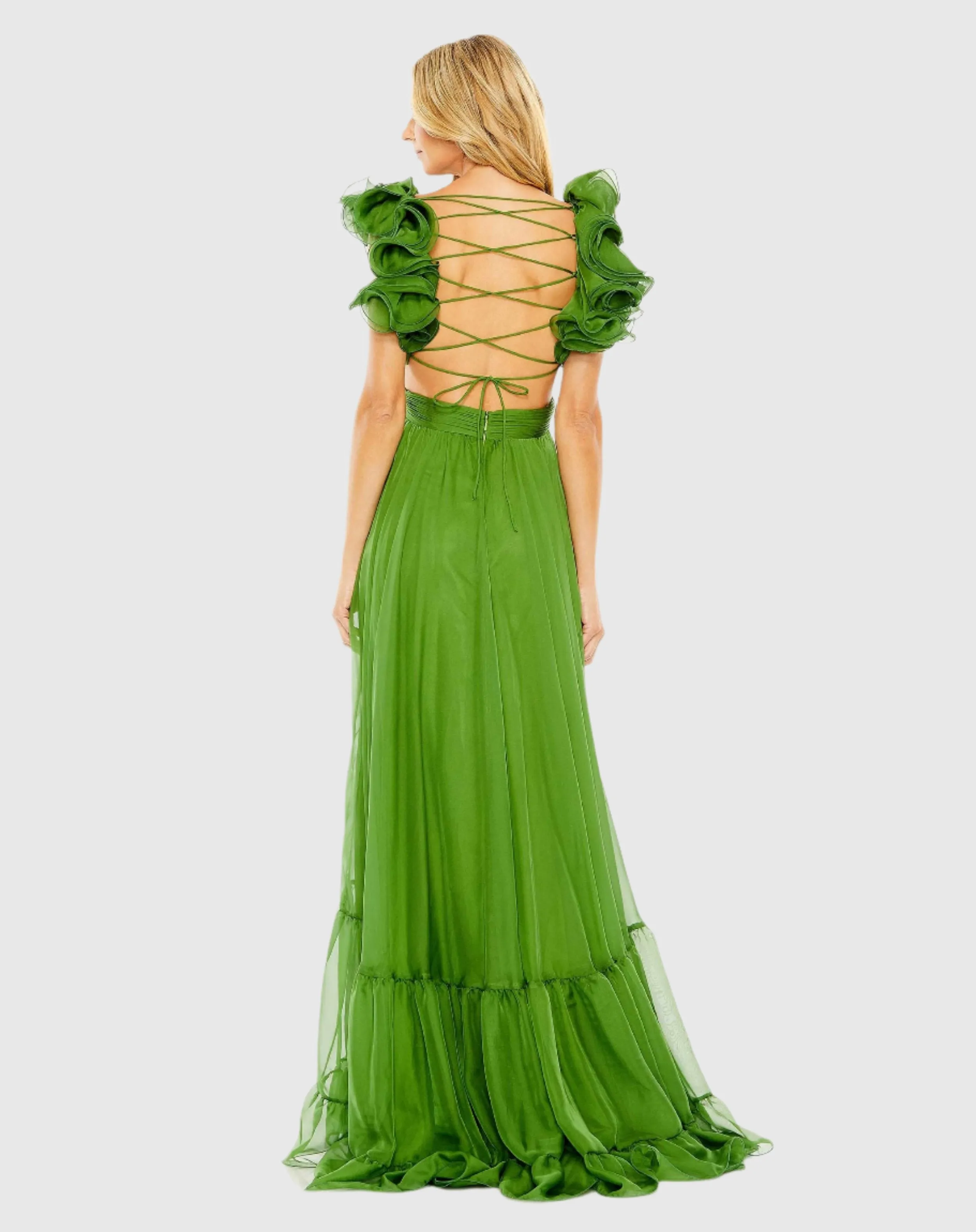 Green Ruffle Tiered Cut-Out Chiffon Gown sold by Mac Duggal product image thumbnail 3