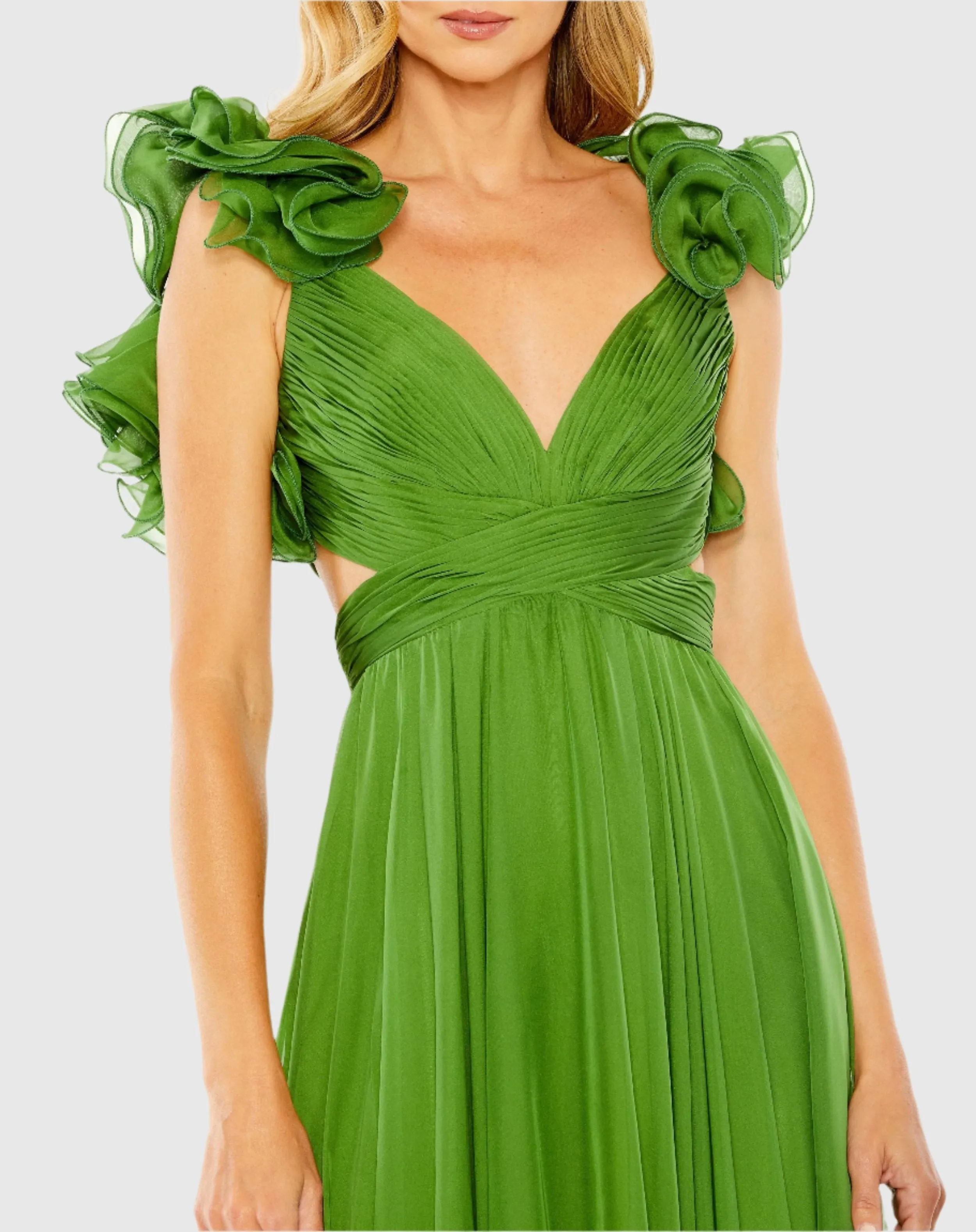 Green Ruffle Tiered Cut-Out Chiffon Gown sold by Mac Duggal product image thumbnail 2