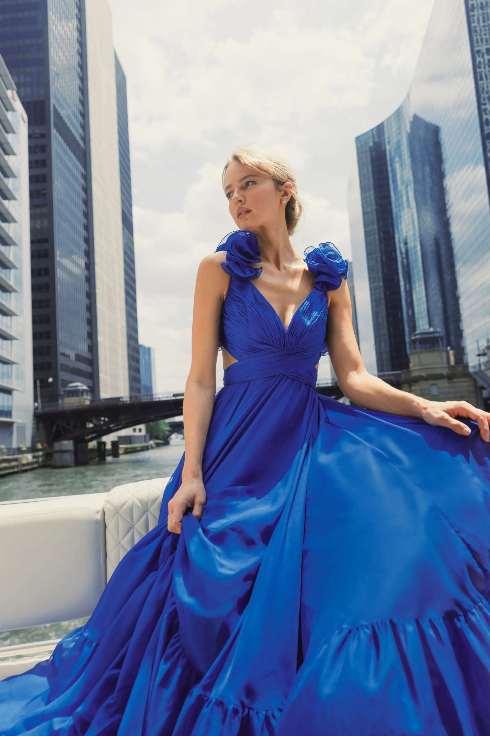 Blue Ruffle Tiered Cut-Out Chiffon Gown sold by Mac Duggal product image thumbnail 4