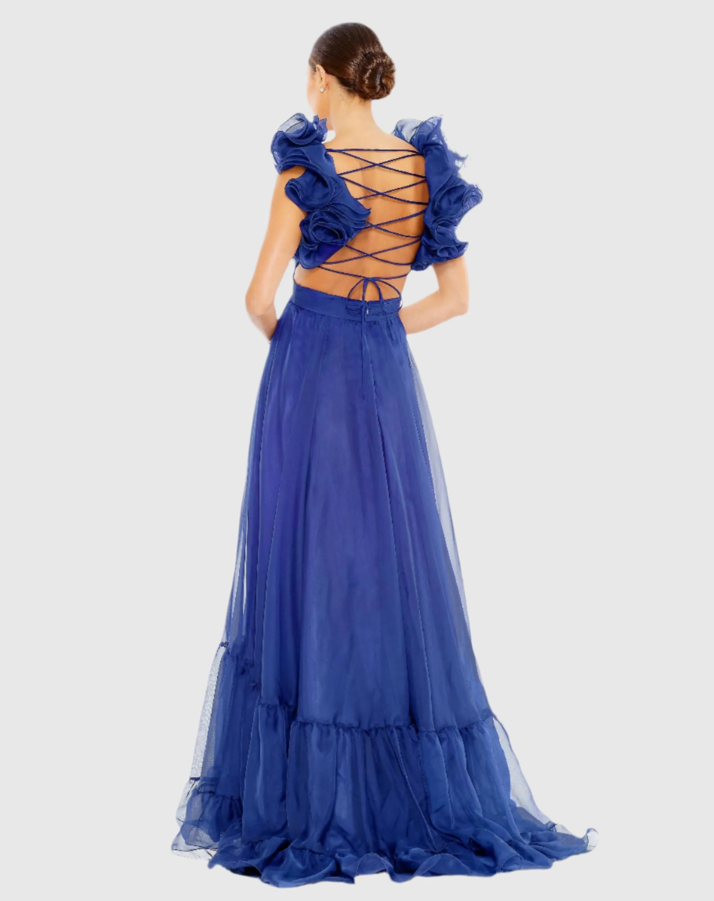 Blue Ruffle Tiered Cut-Out Chiffon Gown sold by Mac Duggal product image thumbnail 3