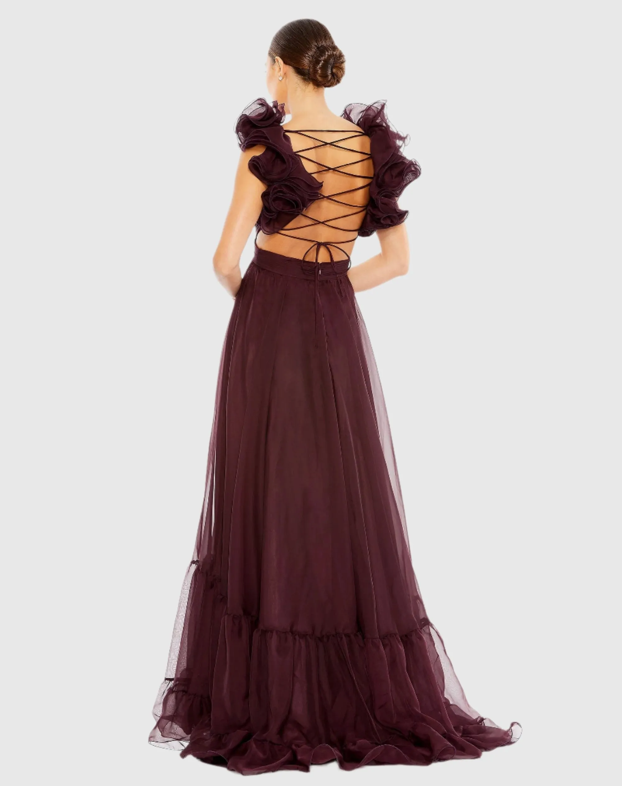 Dark Purple Ruffle Tiered Cut-Out Chiffon Gown sold by Mac Duggal product image thumbnail 3