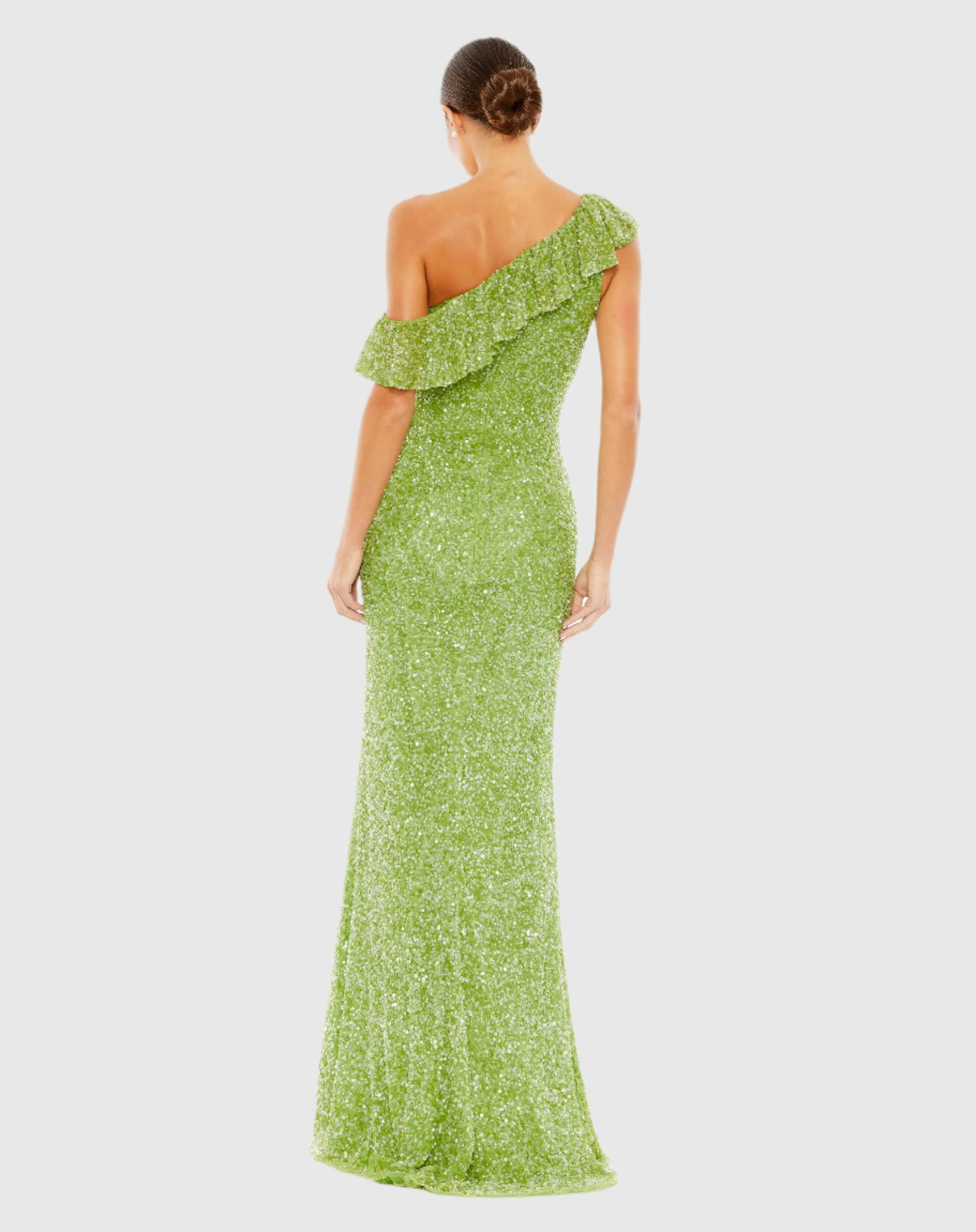 Green Sequined Drop Shoulder Trumpet Gown sold by Mac Duggal product image thumbnail 3