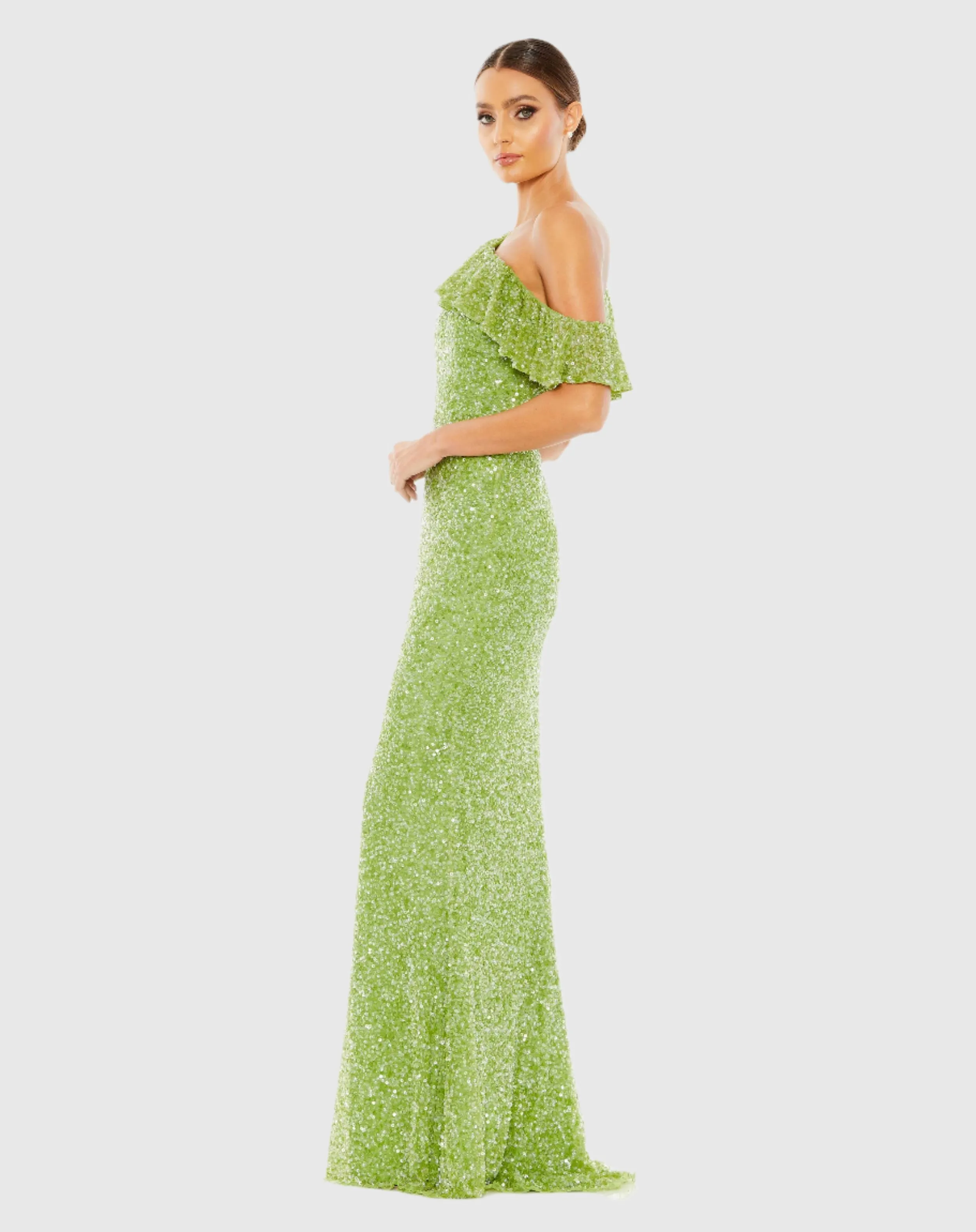 Green Sequined Drop Shoulder Trumpet Gown sold by Mac Duggal product image thumbnail 4