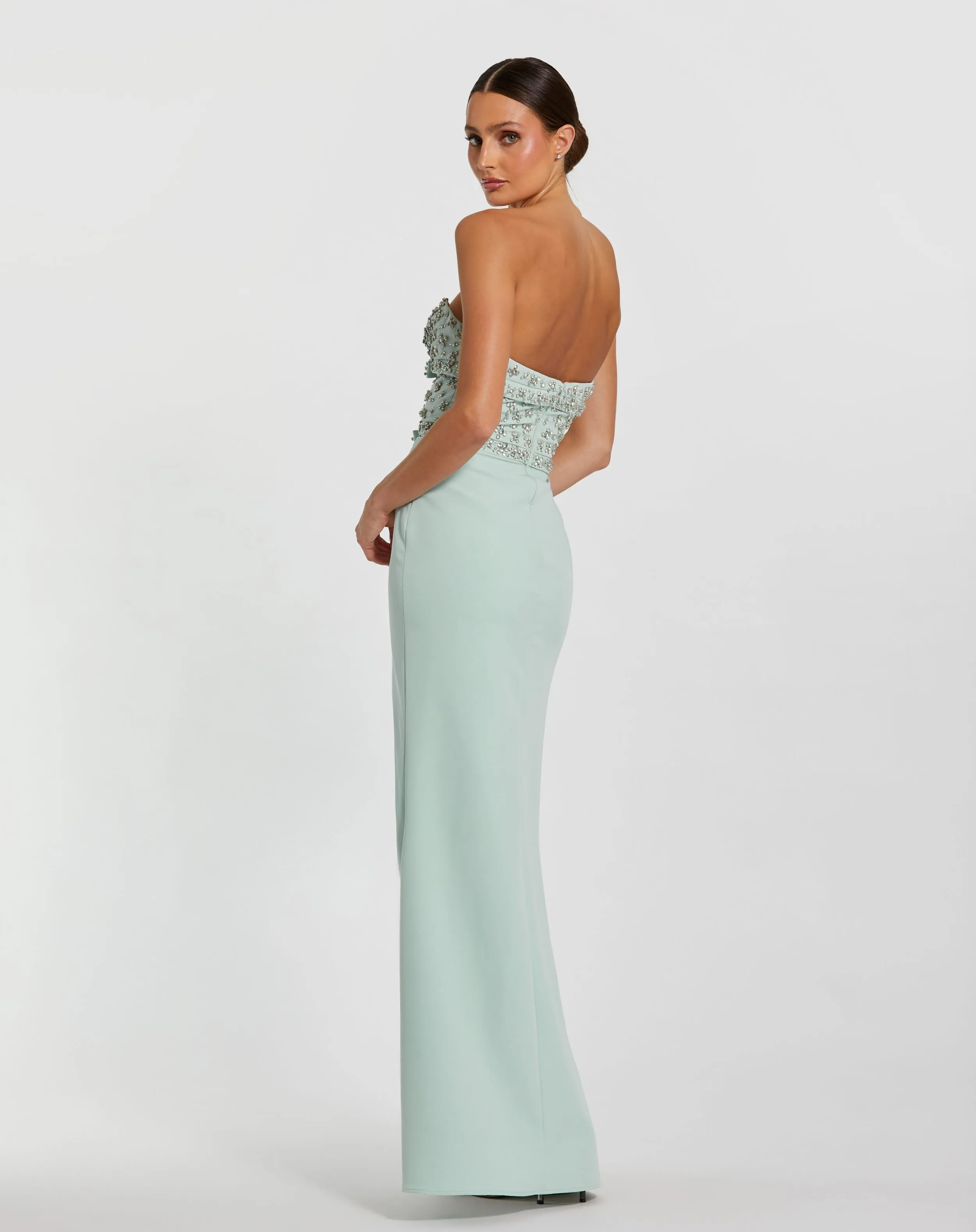 Green Strapless Rhinestone Bodice Crepe Gown sold by Mac Duggal product image thumbnail 3